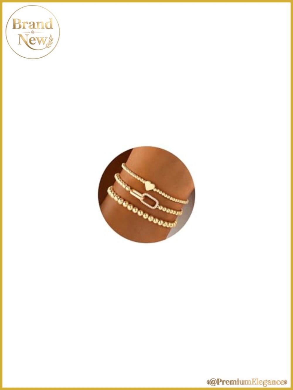 3 Piece 14K Gold Plated Beaded Stretch Bracelet Set for Women Girl Stackable